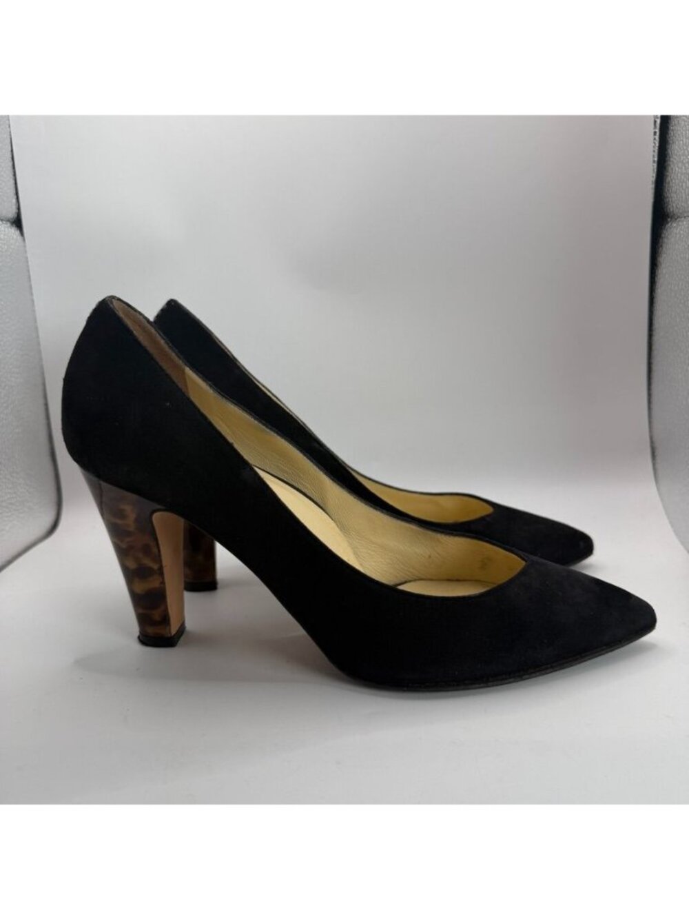 Sarah Flint Black Suede Pointed-Toe Pumps With Tortoiseshell Heels Size 39 Handm